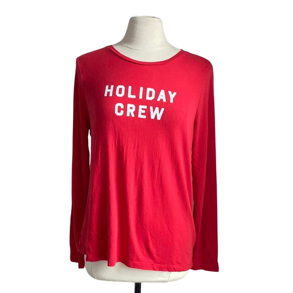 J. CREW Holiday Crew Long Sleeve Tee Womens Sz Large Red Christmas Novelty